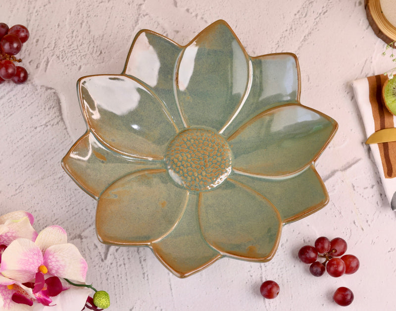 Studio Pottery Green Sunflower Platter Large