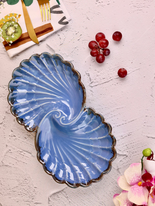 Studio Pottery Dark Blue Double Shell Platter