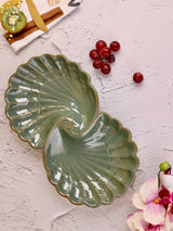 Studio Pottery Green Double Shell Platter