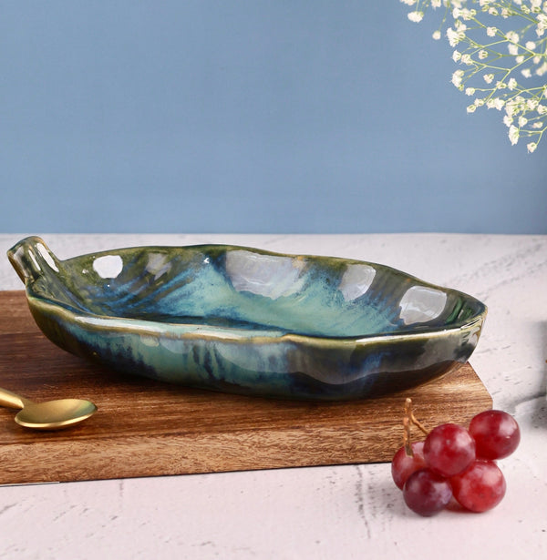 Green Curved Leaf Shallow Bowl Small