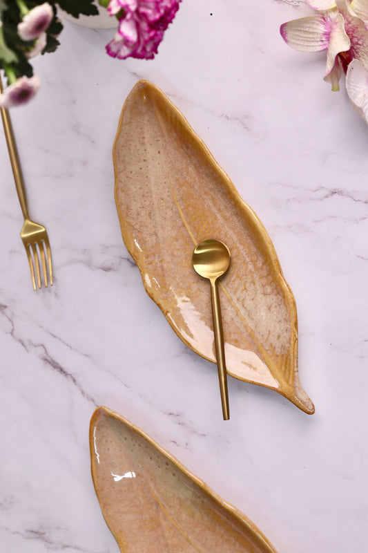 Beige Leaf Platter Small