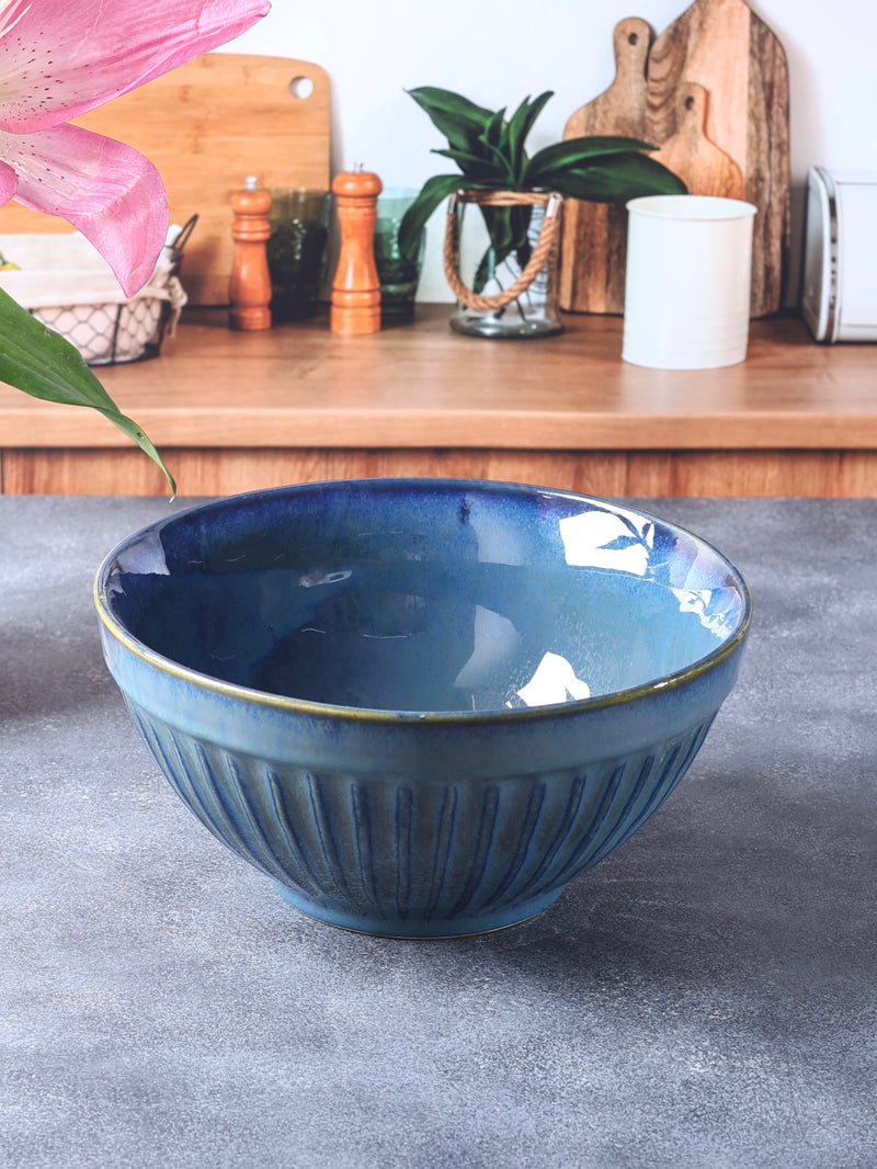 Blue Studio Pottery Fluted Serving Bowl Large
