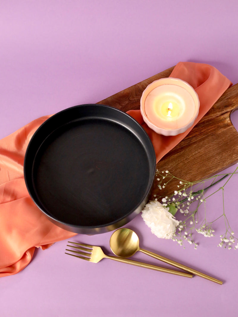 Matte Black Large Flat Serving Bowl