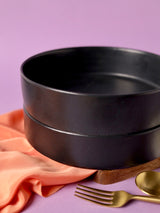 Matte Black Large Flat Serving Bowl