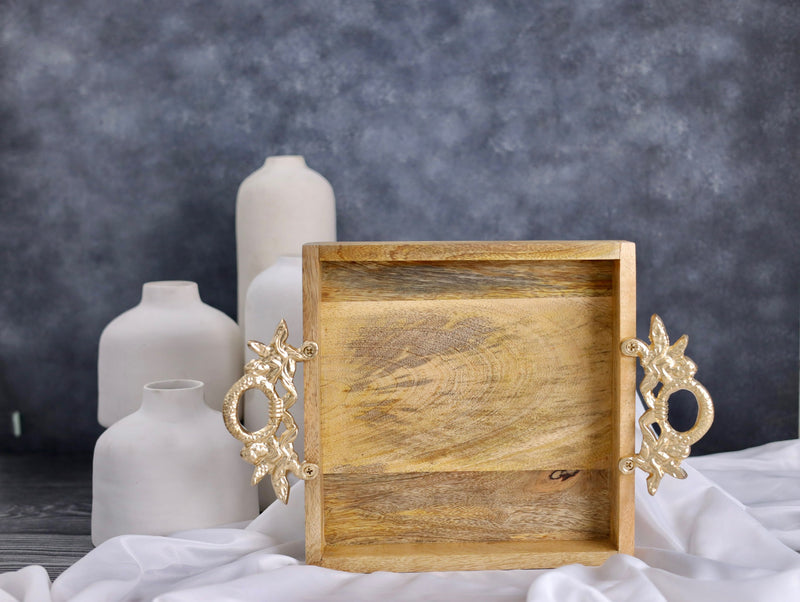 Ornate Wooden Square Tray