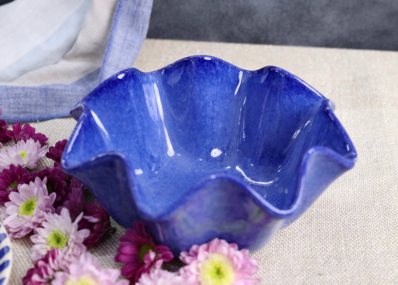 Cobalt Blue Studio Pottery Wavy Serving Bowl