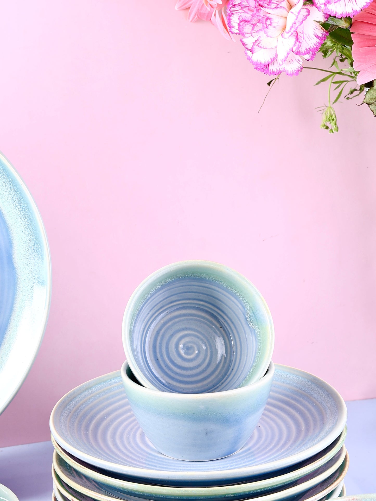 Dreamy Pastel Studio Pottery Dinner Set for 2 - 7 pieces