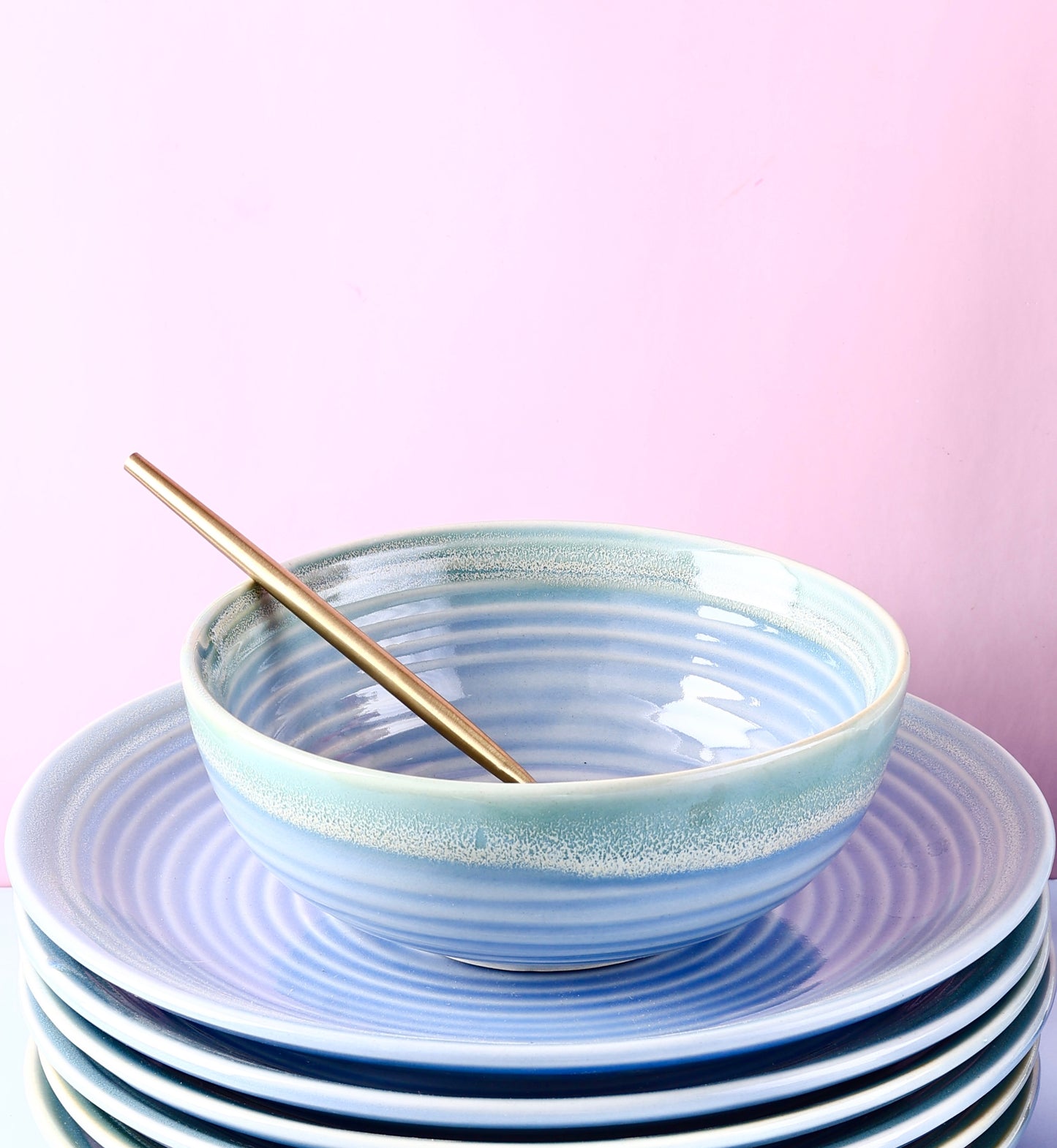 Dreamy Pastel Studio Pottery Dinner Set for 2 - 7 pieces