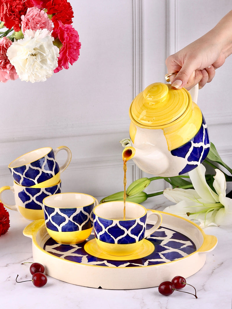Yellow Blue Moroccan Teaset Set of 6 pieces