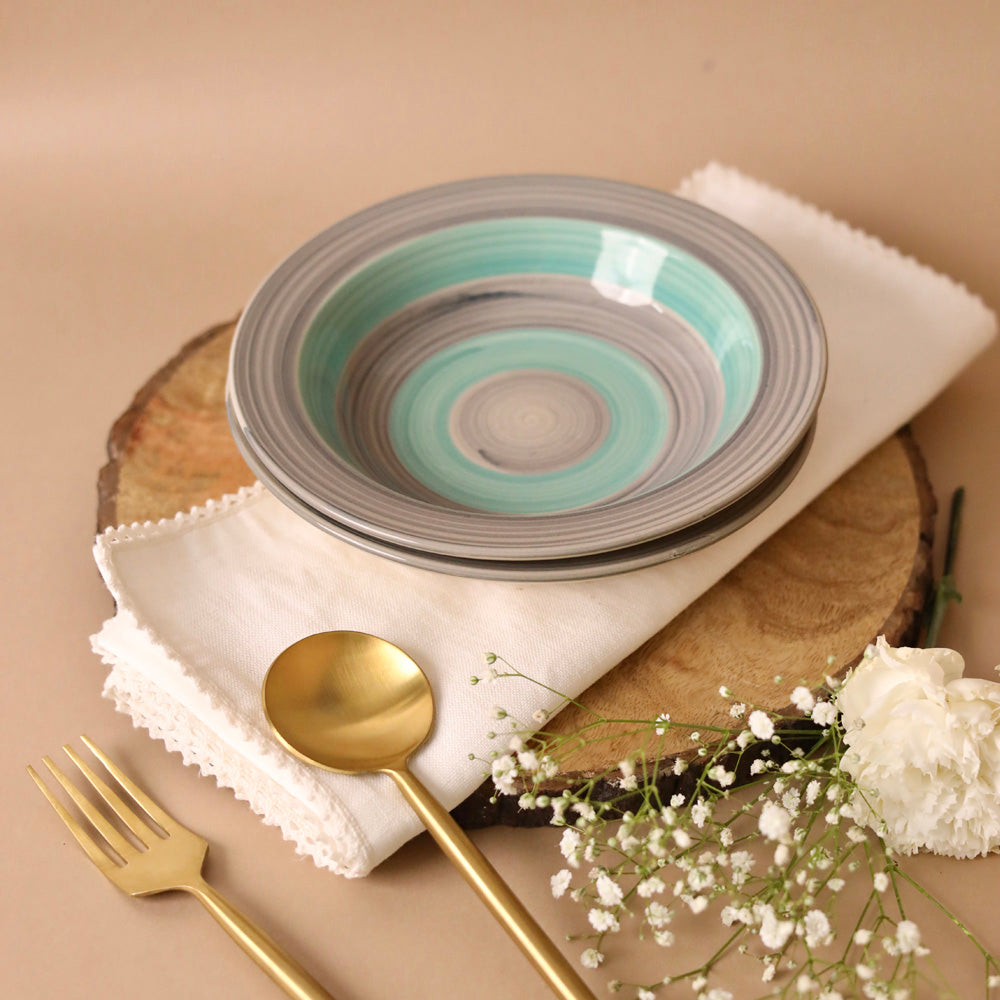 Teal and Grey Spiral Pasta Plate Small