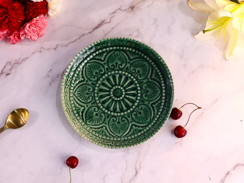 Studio Pottery Embossed Green Plate
