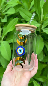 Gold foil Evil Eye Ophelia Glass Sipper - with UV DTF sticker