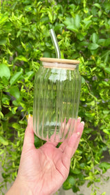 Ophelia Straight Fluted Glass Sipper with Bamboo Lid and Glass Straw