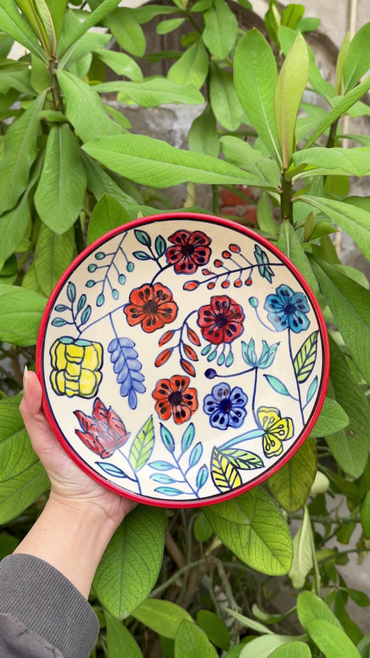 Handpainted Bloom Shallow Bowl - Pack of one